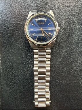 Men's Blue Dial Stainless Steel Day-Date Watch